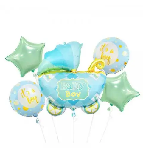 Palloncino foil Set carrozzina celeste 5 pz BZ-HWZN