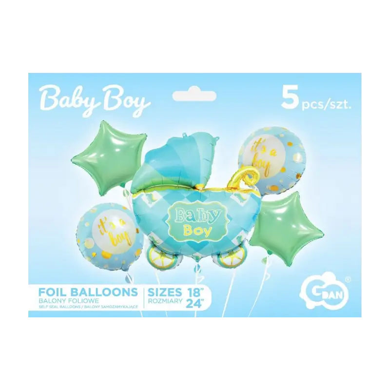 Palloncino foil Set carrozzina celeste 5 pz BZ-HWZN