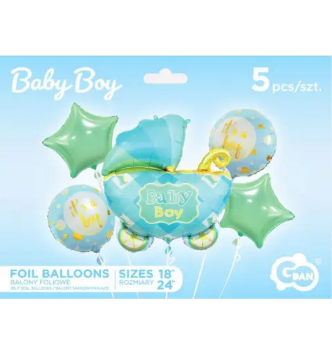 Palloncino foil Set carrozzina celeste 5 pz BZ-HWZN