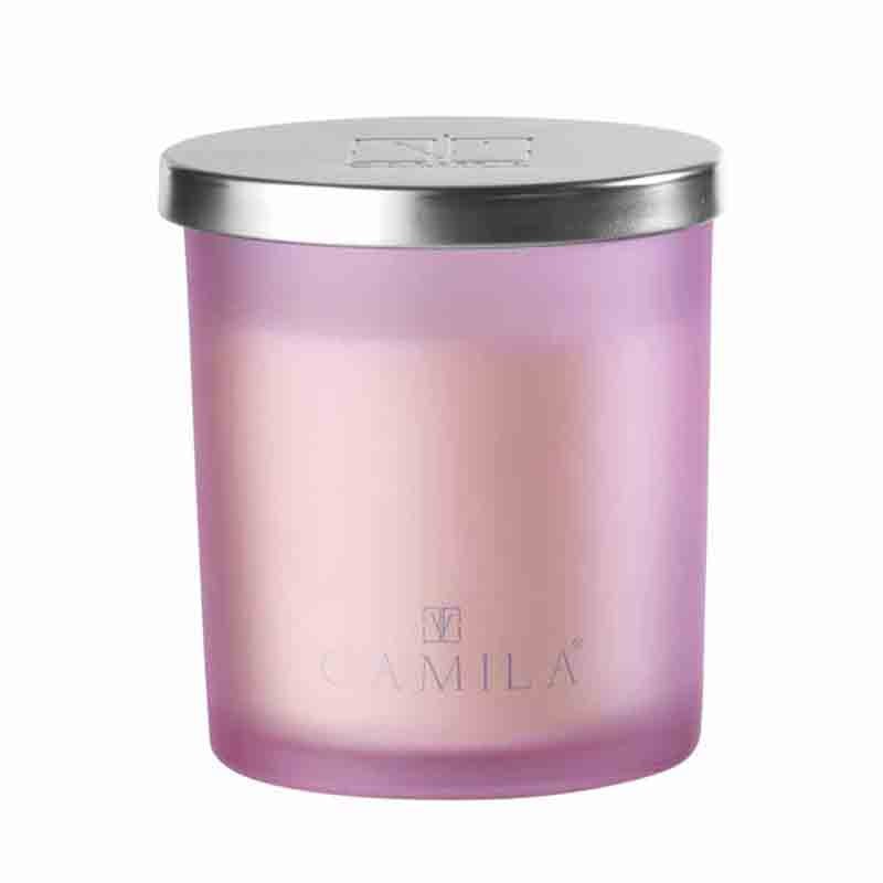 CANDELA PROFUMATA CAMILA  IN VASETTO DI VETRO 140G FRAGRANZA ROSA RISO E CILIEGIO CML24/809