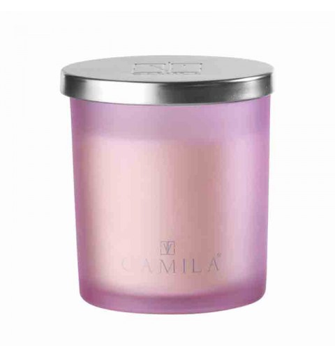 CANDELA PROFUMATA CAMILA  IN VASETTO DI VETRO 140G FRAGRANZA ROSA RISO E CILIEGIO CML24/809