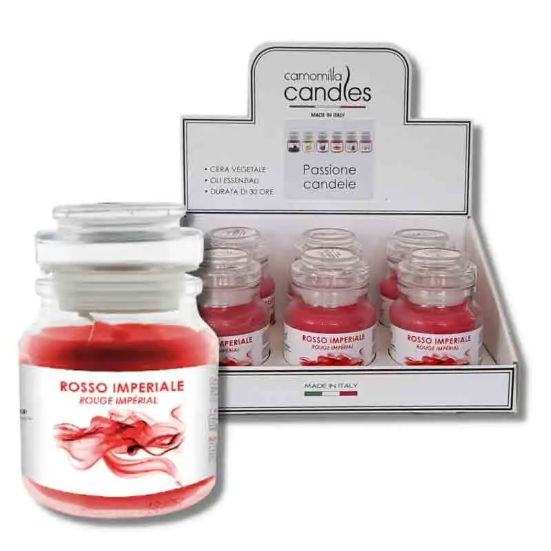 Candela profumata cera vegetale 30 ore Rosso imperiale Camomilla Candles 46352