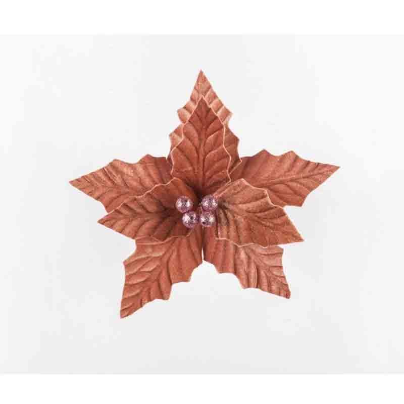 fiore natalizio 8 petali  velvet rosa antico 24 CM L32186