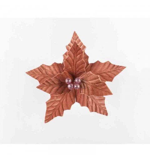 fiore natalizio 8 petali  velvet rosa antico 24 CM L32186