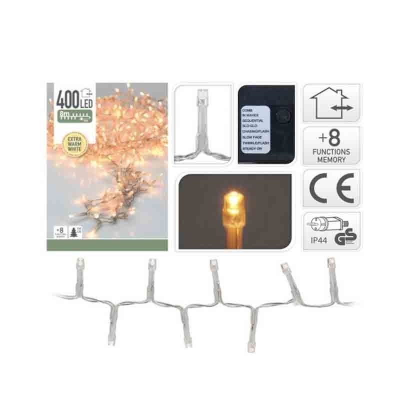 Luci di natale 400 led luce bianco extra caldo 8 giochi di luce 261288