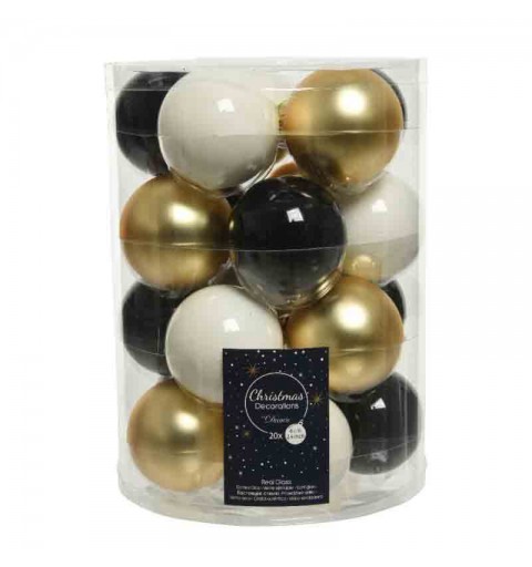 set 20 palline dia.6 cm bianco nero oro in vetro 142253