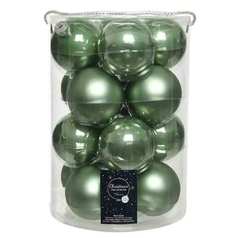 16 Palline di Natale in Vetro Diametro 8 cm verdi assortite 140726