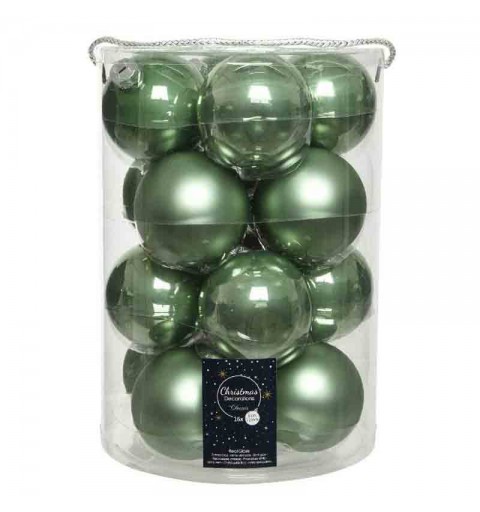 16 Palline di Natale in Vetro Diametro 8 cm verdi assortite 140726