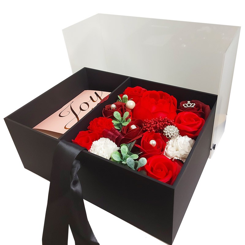 scatola rettangolare rossa con fiori artificiali 24 x 17 x 10 cm A26993/R