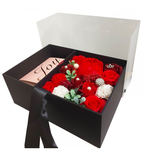 scatola rettangolare rossa con fiori artificiali 24 x 17 x 10 cm A26993/R