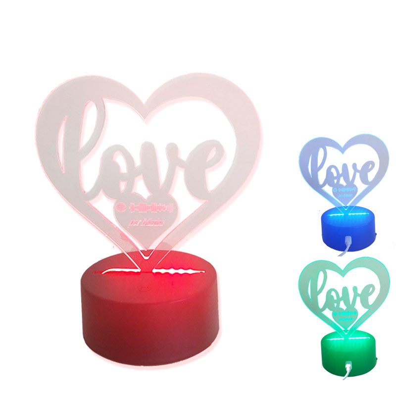 lampada usb personalizzabile con codice spotify scansionabile cuore love