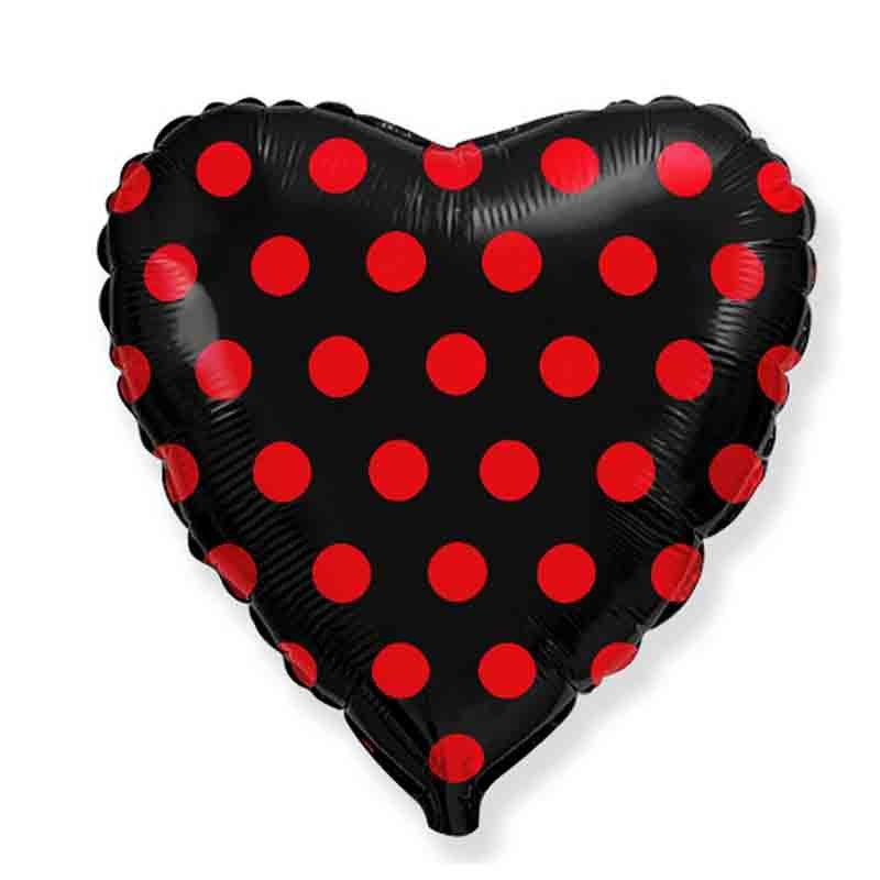 palloncino foil cuore nero con pois rossi 18 \'\' 43 cm 201709N