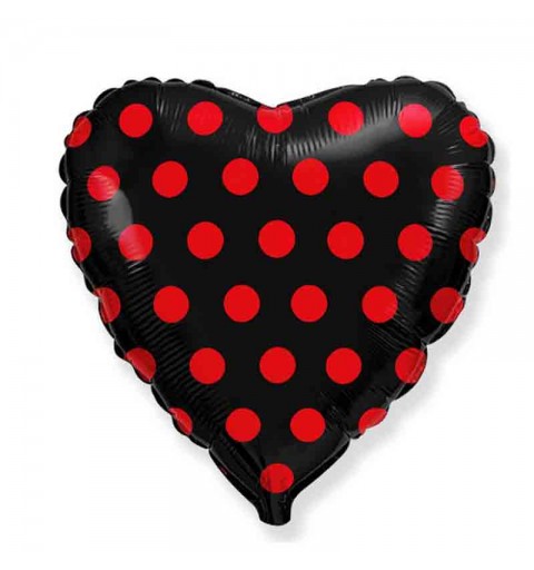 palloncino foil cuore nero con pois rossi 18 \'\' 43 cm 201709N