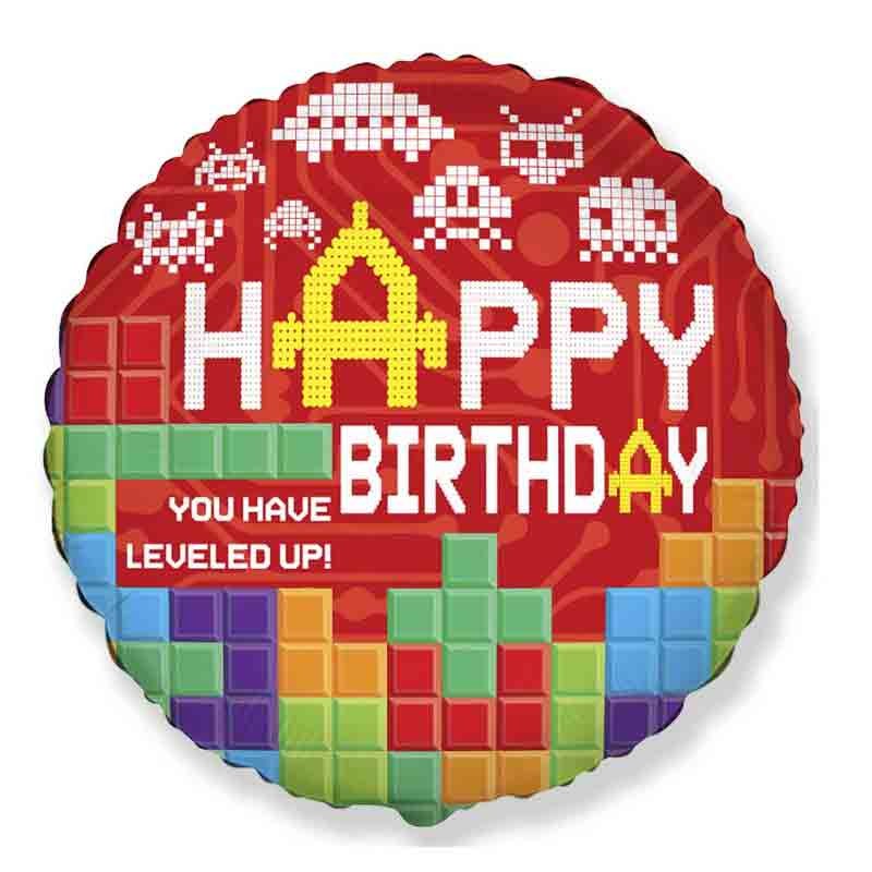 Palloncino foil tondo 18 43 cm Happy Birthday Bricks mattoncini 18 43 cm B401595
