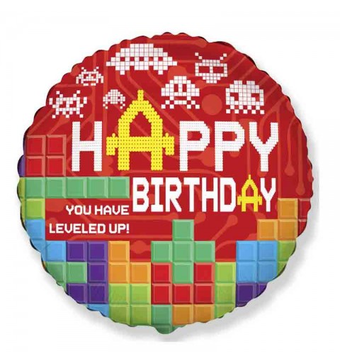 Palloncino foil tondo 18 43 cm Happy Birthday Bricks mattoncini 18 43 cm B401595