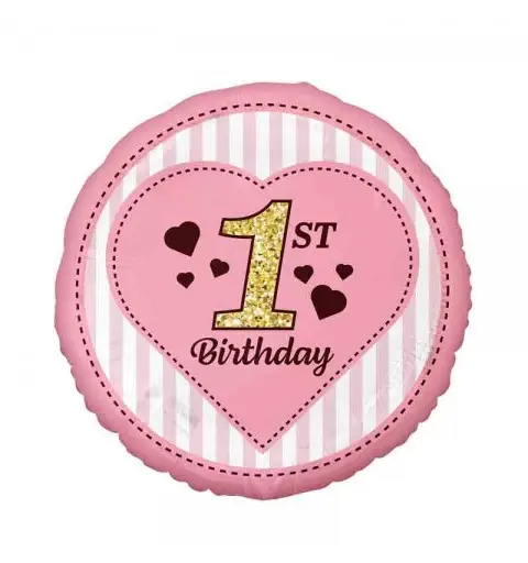 Palloncino foil tondo 1° compleanno rosa 18 43 cm FG-1BDR