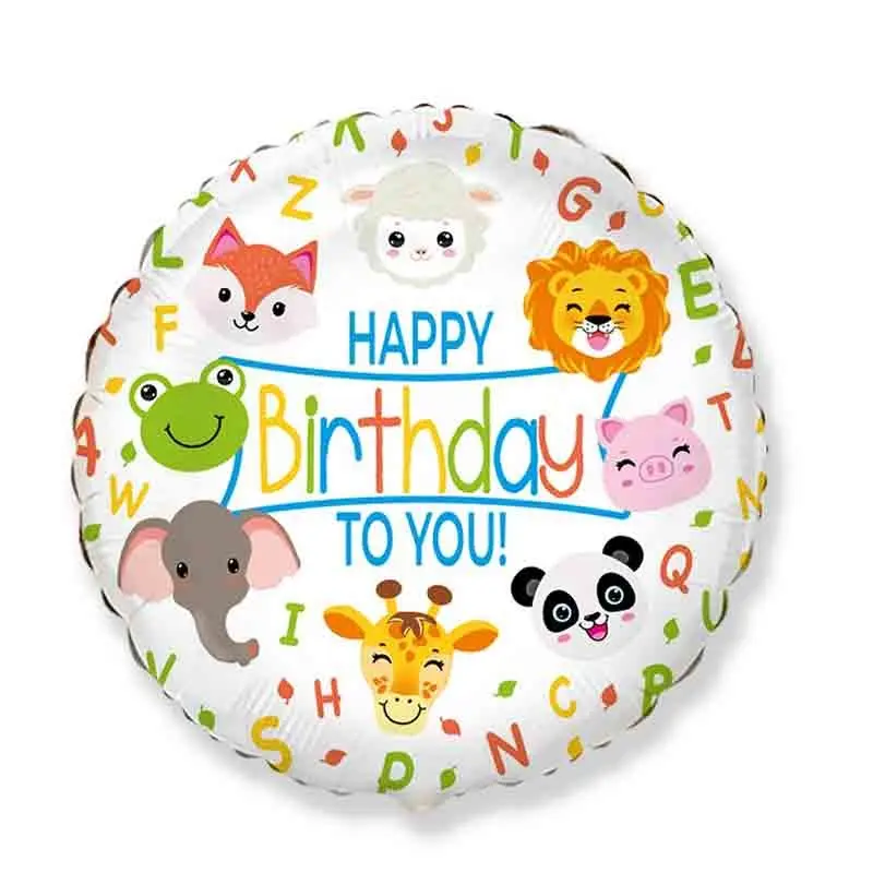 Palloncino foil tondo animali happy birthday 18 43 cm B401609