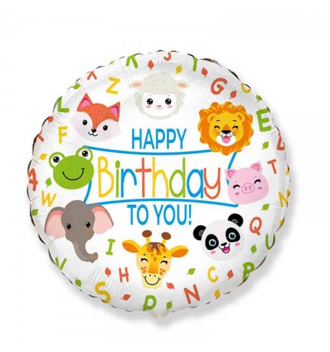 Palloncino foil tondo animali happy birthday 18 43 cm B401609