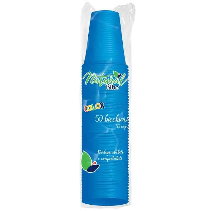 bibo natural color bicchieri azzurri 200cc biodegradabili e compostabili 50 pezzi