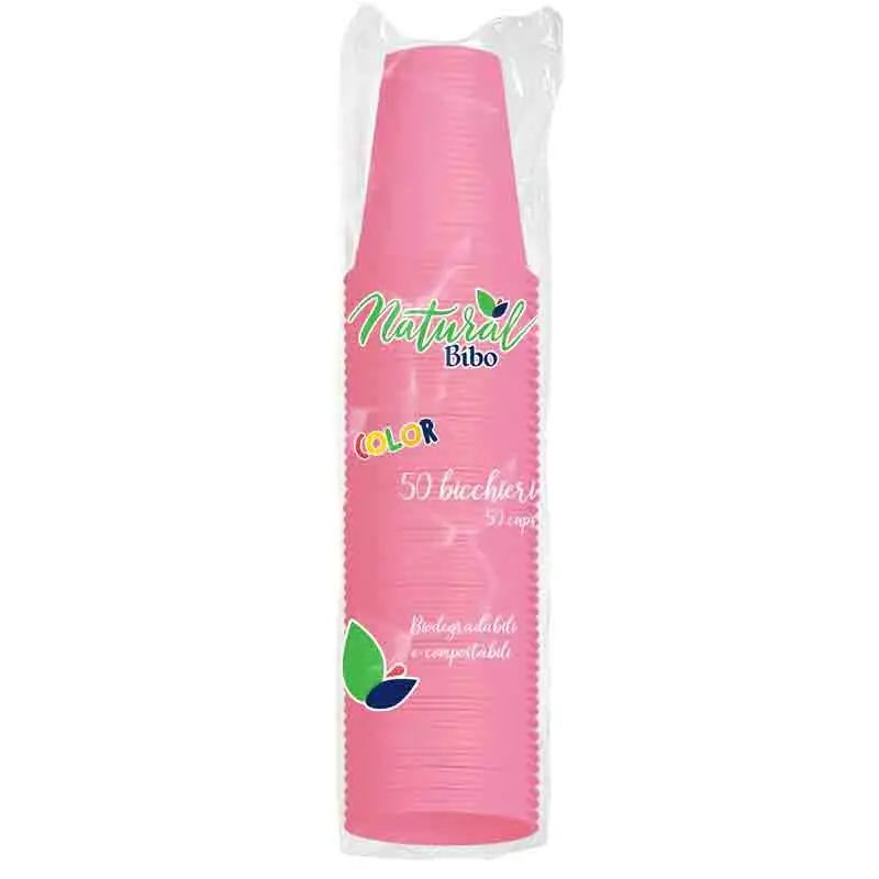 bibo natural color bicchieri rosa 200cc biodegradabili e compostabili 50 pezzi