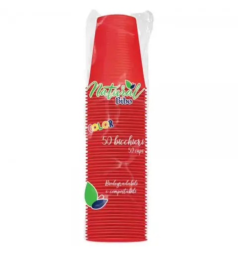 bibo natural color bicchieri rossi 200cc biodegradabili e compostabili 50 pezzi