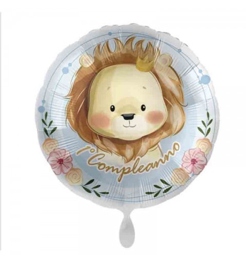 palloncino foil tondo 1 compleanno leoncino 15-0501K