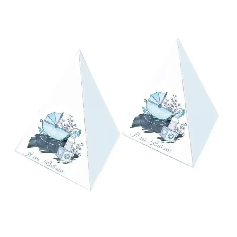50 scatoline piramide il mio battesimo carrozzina celeste
