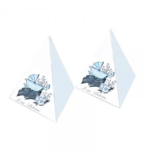 50 scatoline piramide il mio battesimo carrozzina celeste