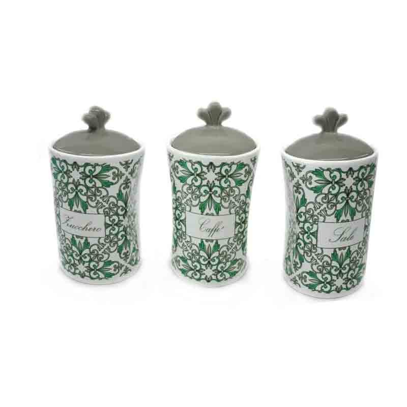 set 3 barattoli maiolica verde 82110