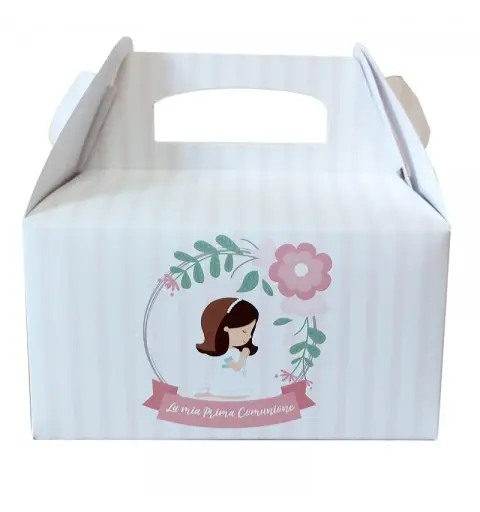 Box Contenitore Caramelle e Pop Corn tema prima comunione floral rosa