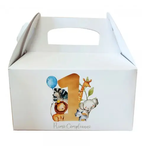 Box Contenitore Caramelle e Pop Corn tema primo compleanno animali della savana