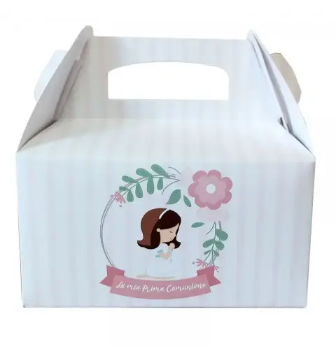 Box Contenitore Caramelle e Pop Corn tema prima comunione bimba rosa