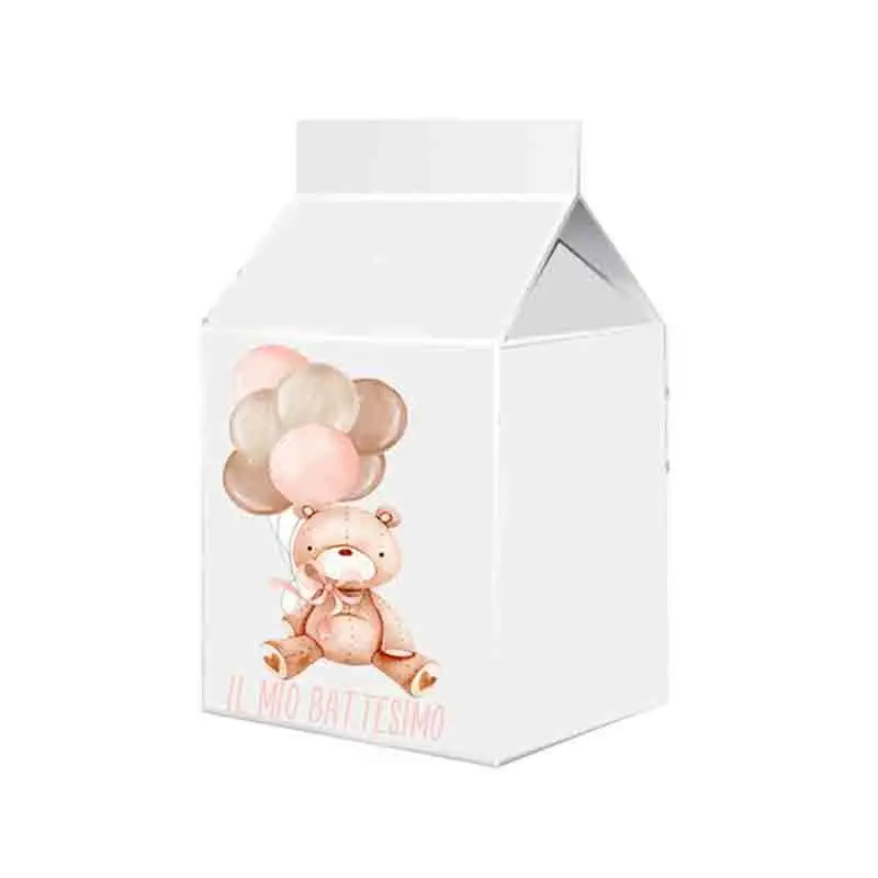 Scatolina in cartoncino milk il mio battesimo orsetto rosa 5,5 cm  x 6 m