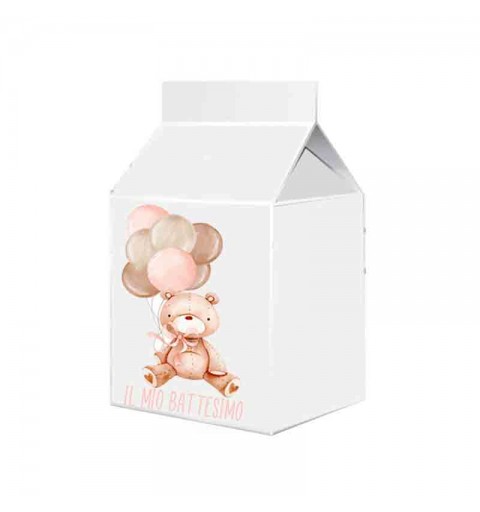 Scatolina in cartoncino milk il mio battesimo orsetto rosa 5,5 cm  x 6 m