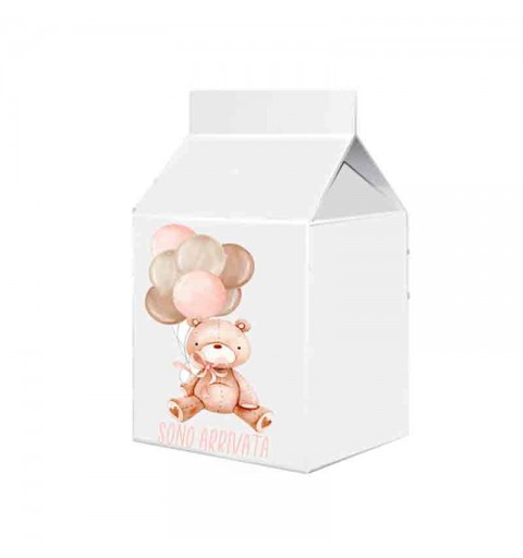 Scatolina in cartoncino milk sono arrivata orsetto rosa 5,5 cm  x 6 m