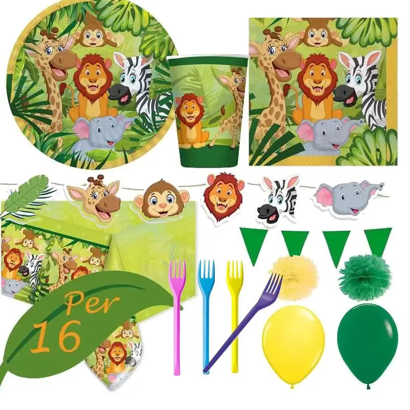 KIT N.54 ANIMALI DELLA GIUNGLA – SET FESTA PER 16