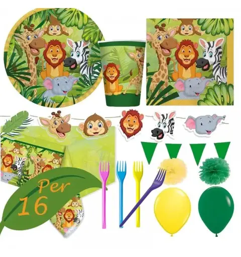 KIT N.54 ANIMALI DELLA GIUNGLA – SET FESTA PER 16