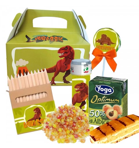 Box scatola dinosauri con merendine e succhi di frutta - 6 PZ