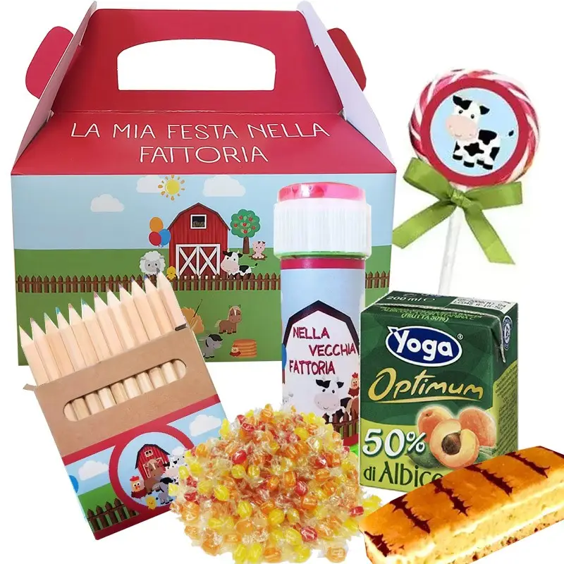 Box scatola fattoria con merendine e succhi di frutta - 6 pz
