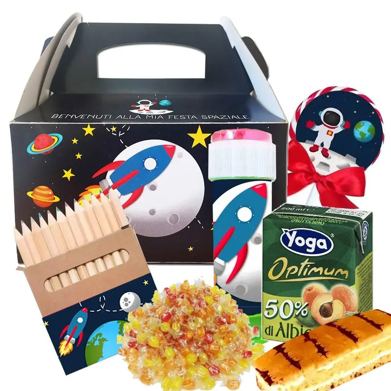 Box scatola Space party con merendine e succhi di frutta - 6 pz