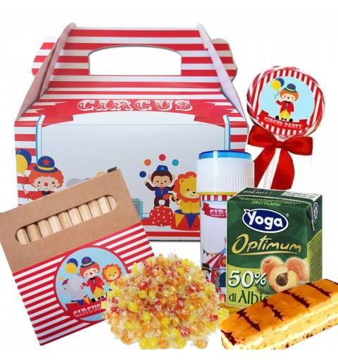 Box scatola circo con merendine e succhi di frutta - 6 pz