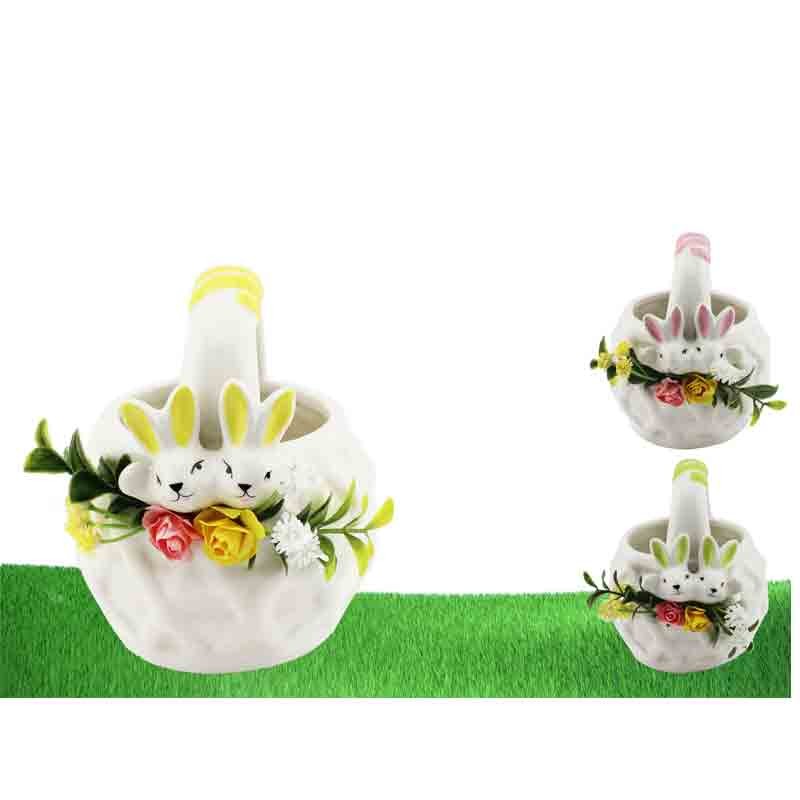 cestino coniglietto pasquale in ceramica decorativa apribile 11 x 10 x 10 cm 85489