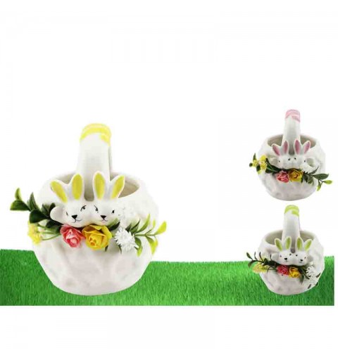 cestino coniglietto pasquale in ceramica decorativa apribile 11 x 10 x 10 cm 85489
