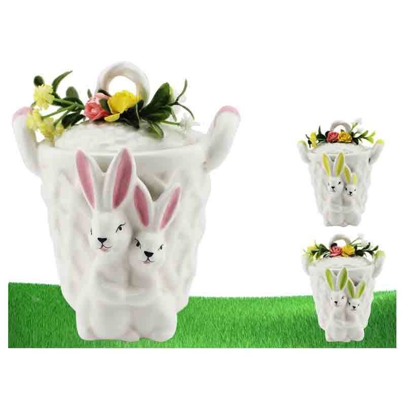 contenitore coniglietti pasquali in ceramica colori ass. e casuali 85588  18 x 14 x 15 cm
