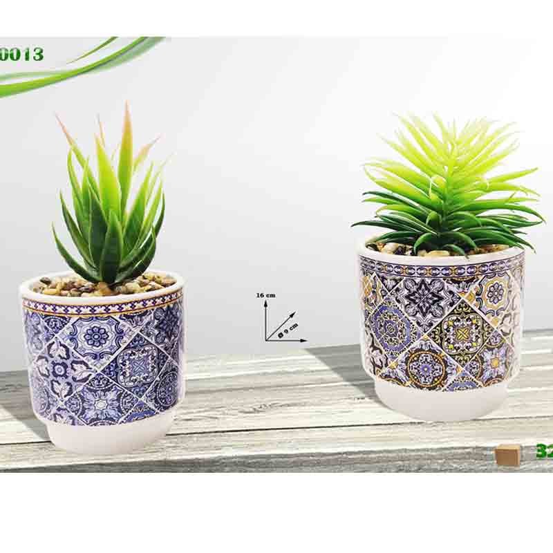 vaso in ceramica con piantina maioliche col assortiti e casuali 16 cm 0013