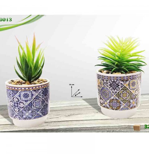vaso in ceramica con piantina maioliche col assortiti e casuali 16 cm 0013
