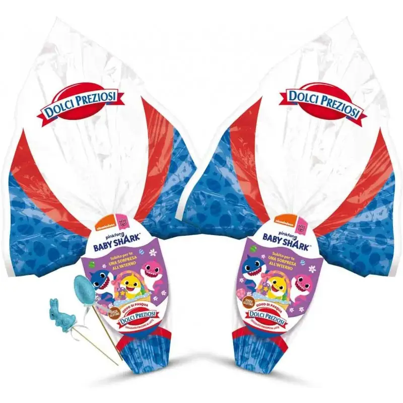 2 Uova di Pasqua Baby Shark con pick coniglietto e uovo