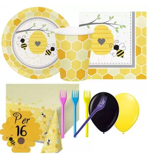 BUSY BEES API N.34 + FORCHETTE E PALLONCINI GIALLI E NERI