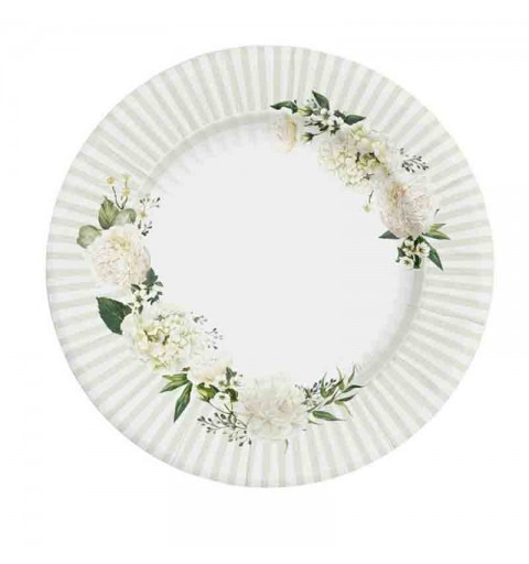 8 Piatti di carta 27 cm Floral White Bianchi 64186