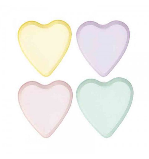 8 Piatti di carta a forma di cuore candy hearts colori ass. pastello 17 x 18 cm 64211